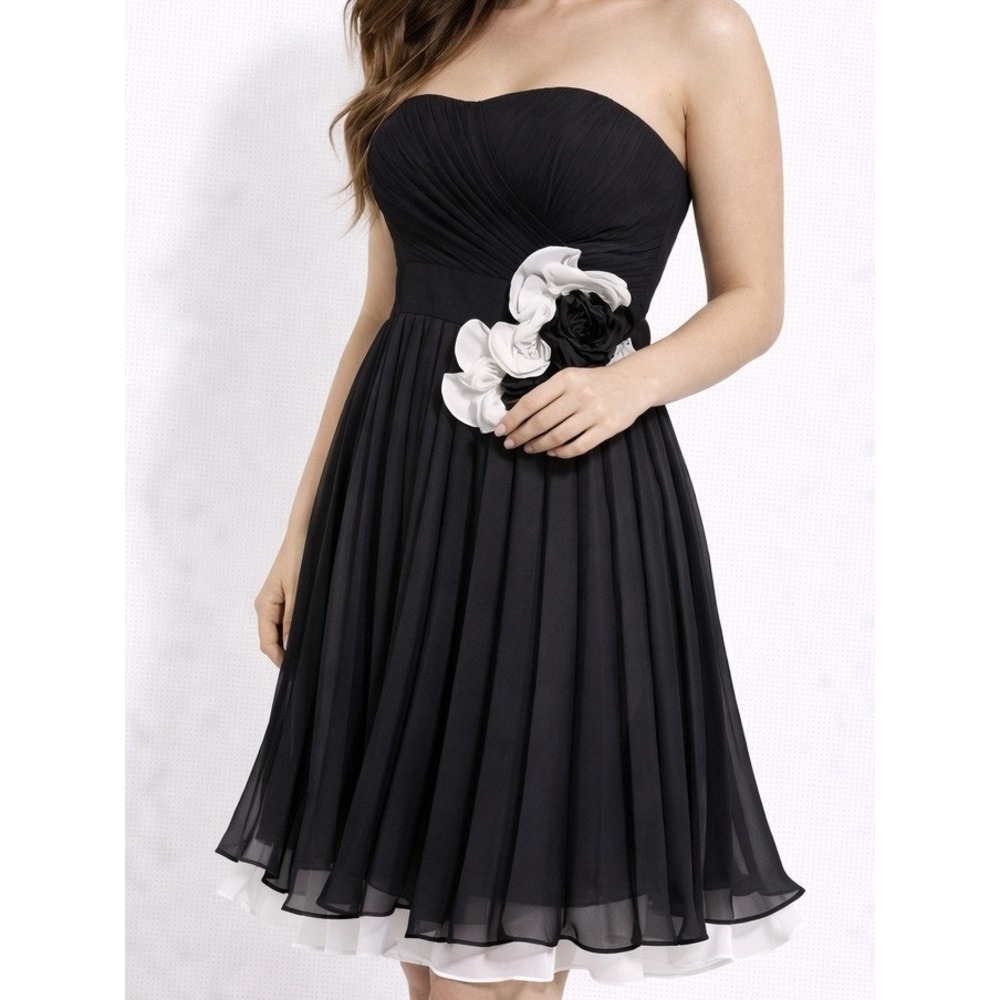 Strapless Chiffon Party‎ Dress 2 Rosette Glam Prom Hoco Fairy Y2K Occasion Party